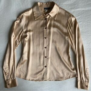 Vintage Michael Kors 100% Silk Champagne Pink Button Down Blouse - Small